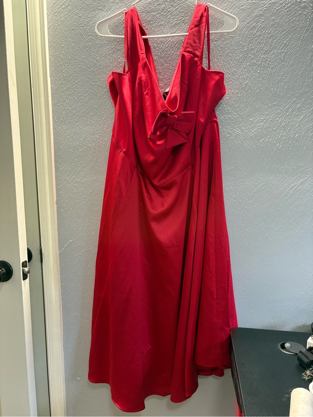 Collectif Red V-Neck Prom Dress with Front Bow Detail